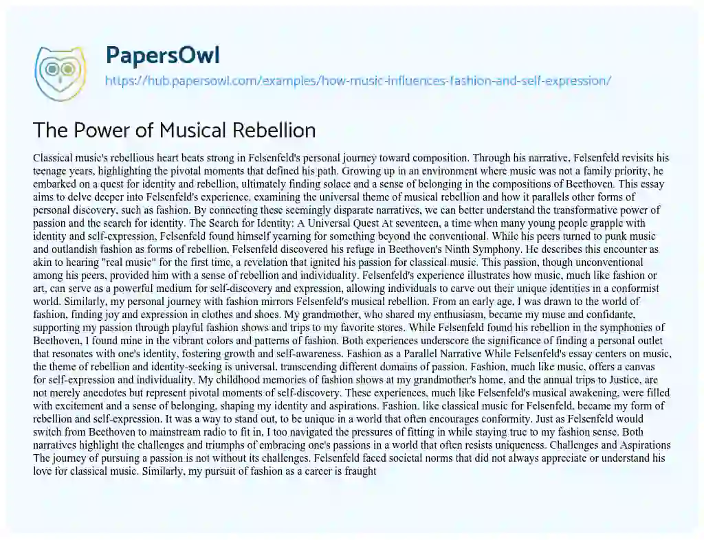 Essay on The Power of Musical Rebellion