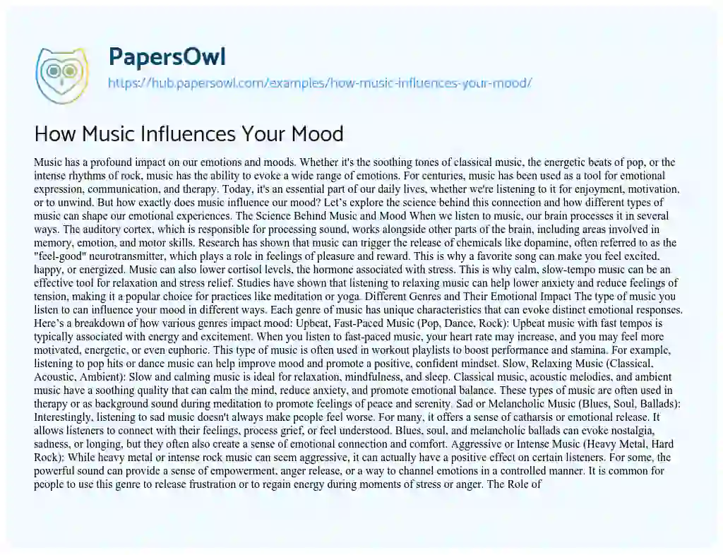Essay on How Music Influences Your Mood