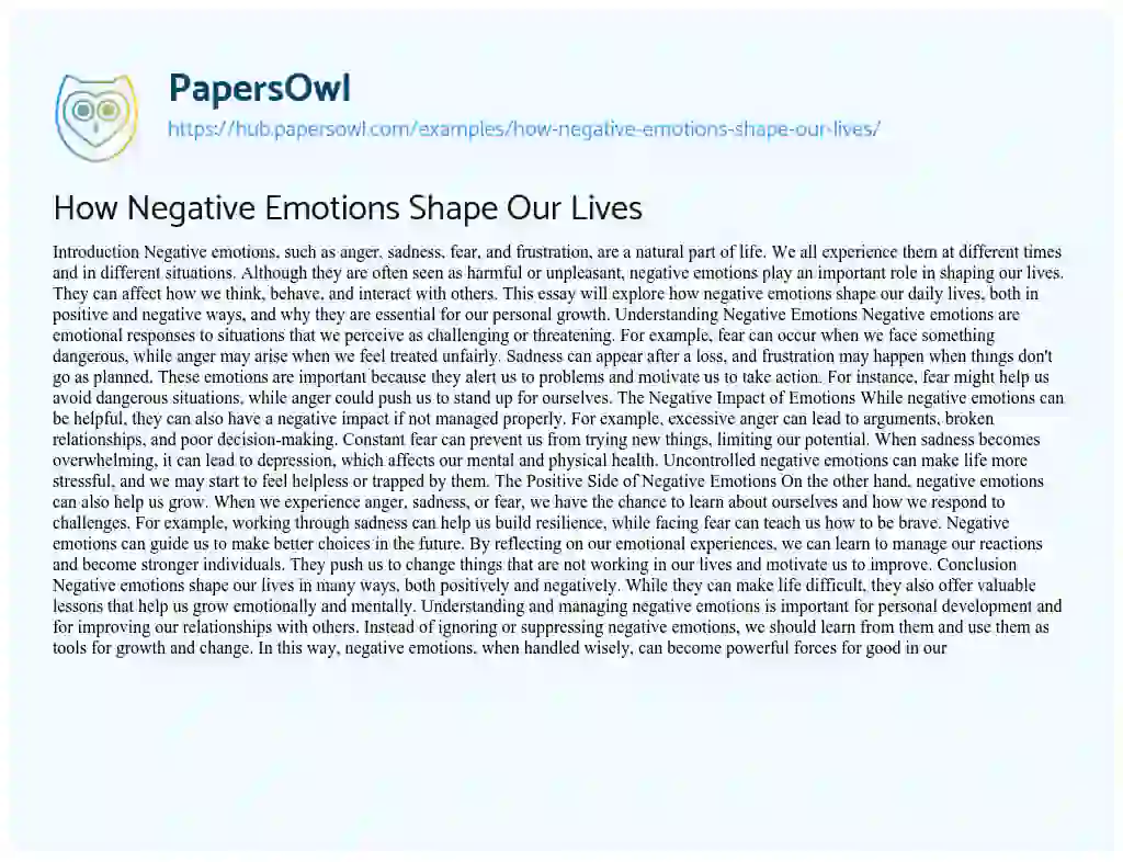 Essay on How Negative Emotions Shape Our Lives