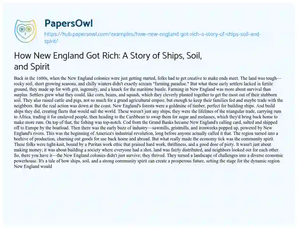 Essay on How New England Got Rich: A Story of Ships, Soil, and Spirit