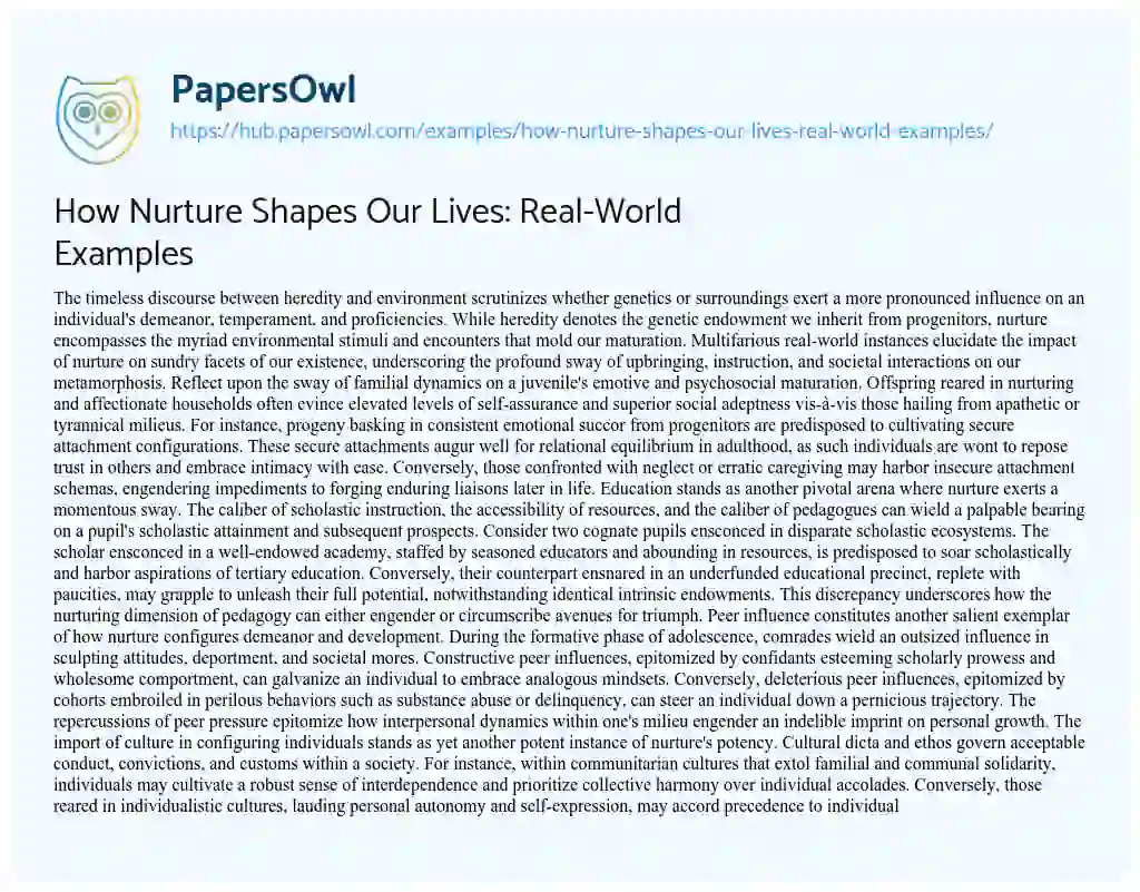 Essay on How Nurture Shapes Our Lives: Real-World Examples