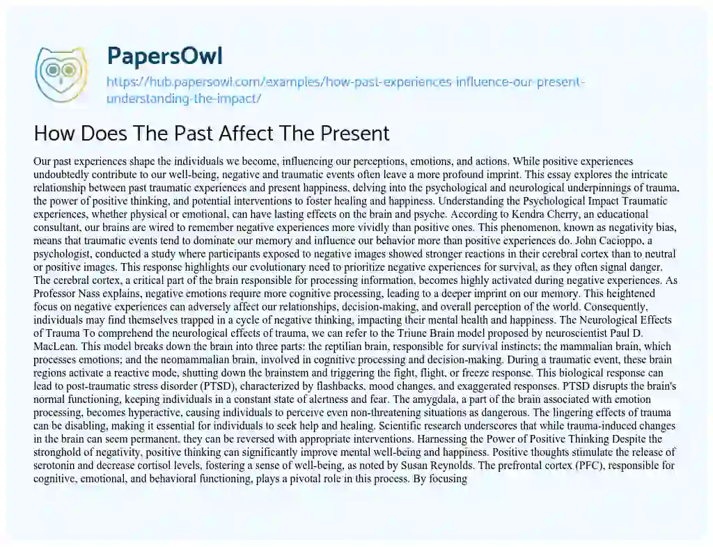 Essay on How Does The Past Affect The Present