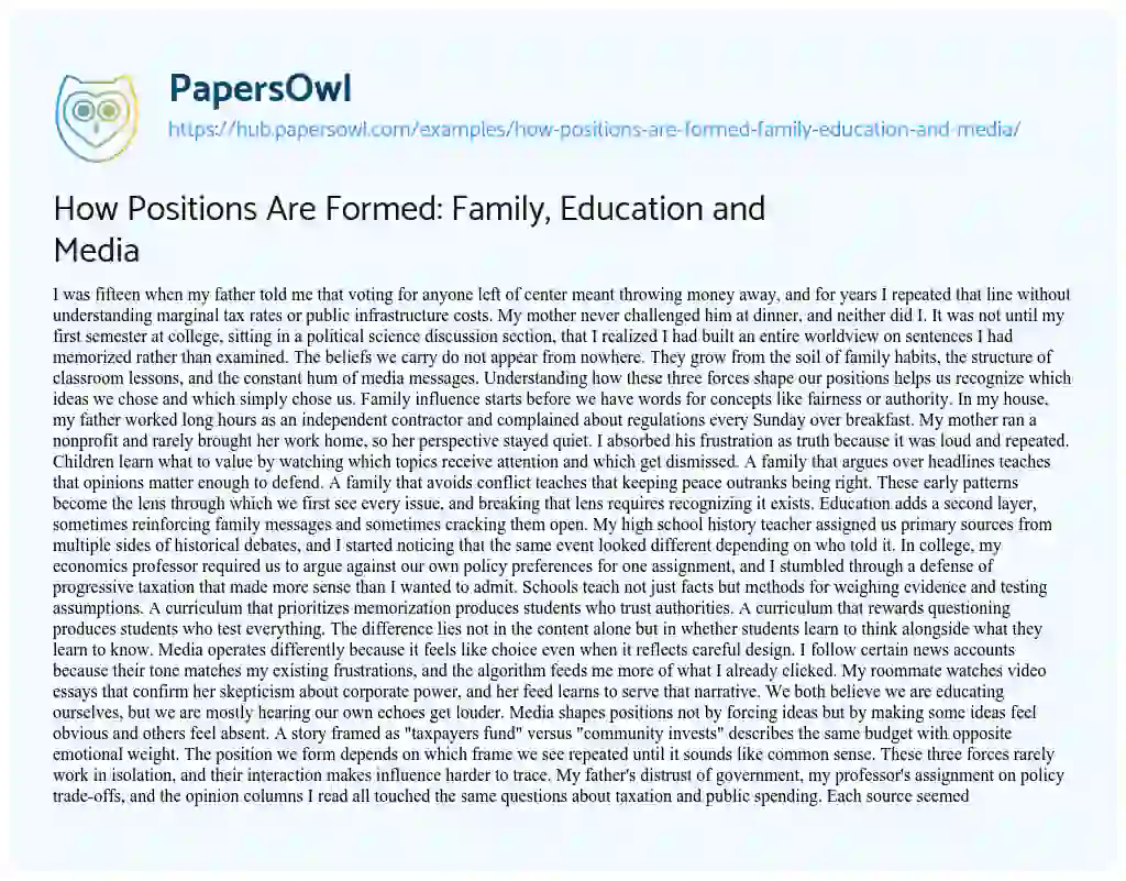 Essay on How Positions Are Formed: Family, Education and Media
