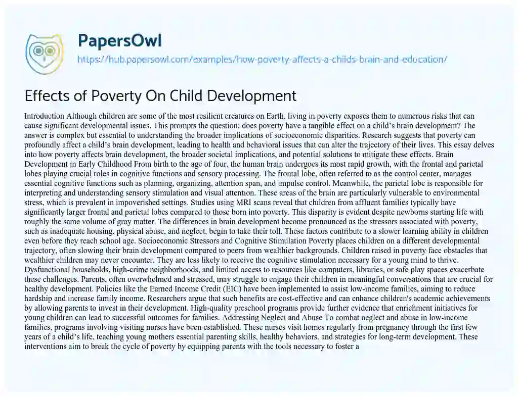 Essay on Effects of Poverty On Child Development