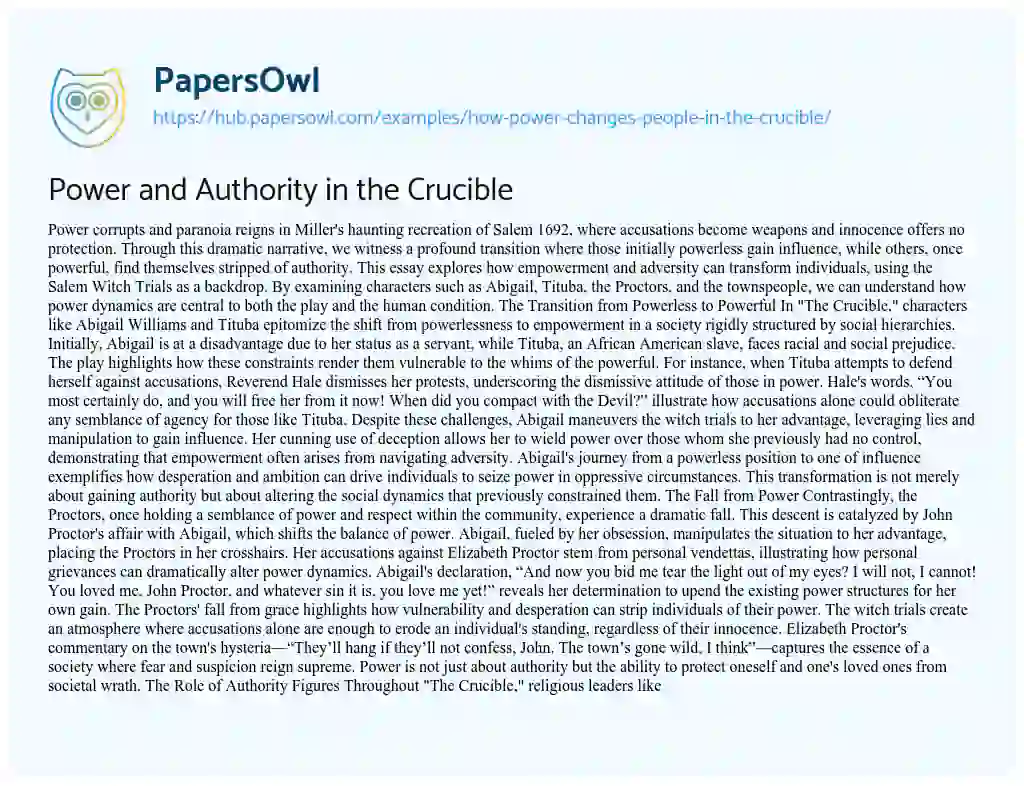 Essay on Power and Authority in the Crucible
