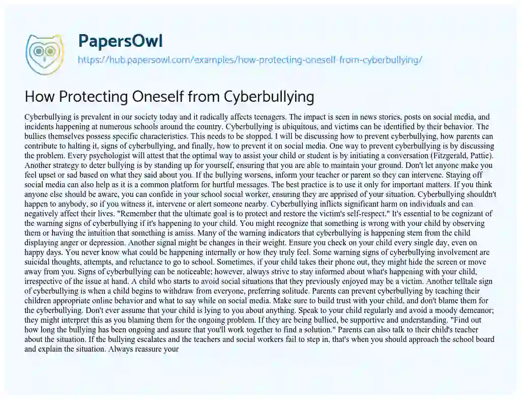 Essay on How Protecting Oneself from Cyberbullying