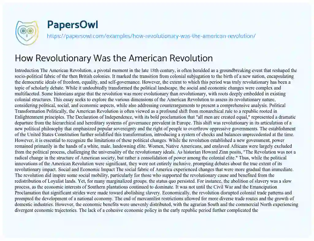 Essay on How Revolutionary Was the American Revolution