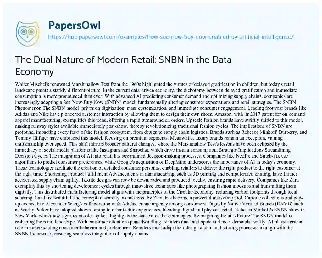 Essay on The Dual Nature of Modern Retail: SNBN in the Data Economy