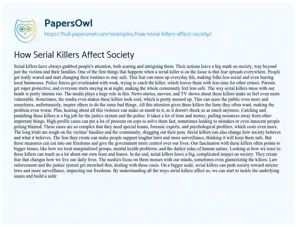 Essay on How Serial Killers Affect Society