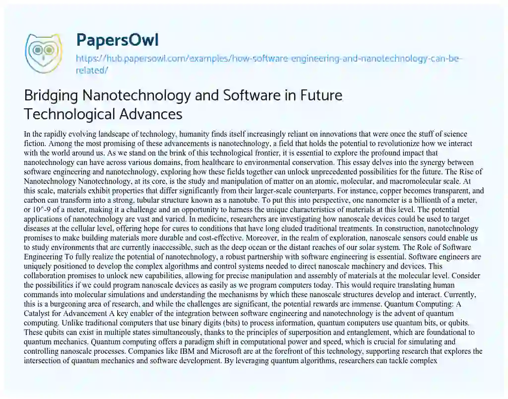 Essay on Bridging Nanotechnology and Software in Future Technological Advances
