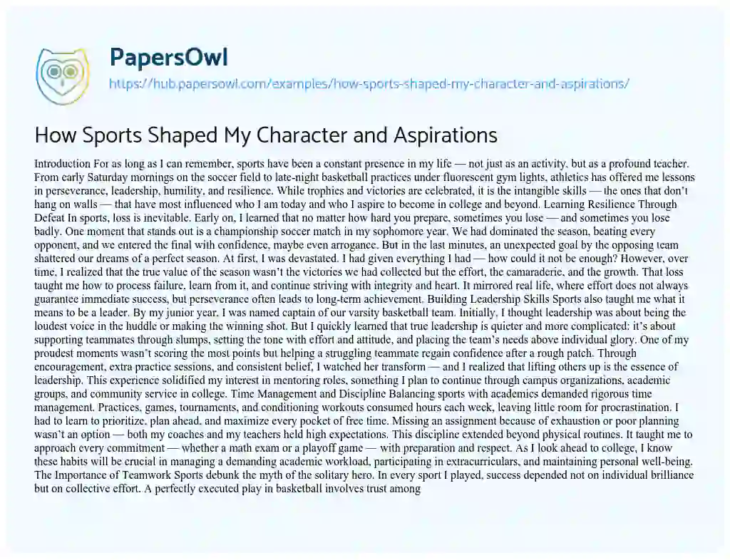 Essay on How Sports Shaped My Character and Aspirations
