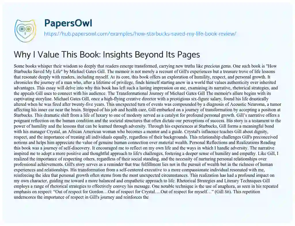 Essay on Why I Value This Book: Insights Beyond Its Pages