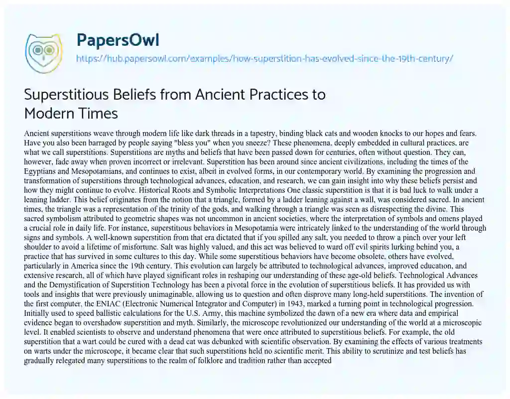 Essay on Superstitious Beliefs from Ancient Practices to Modern Times