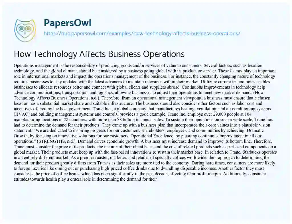 Essay on How Technology Affects Business Operations