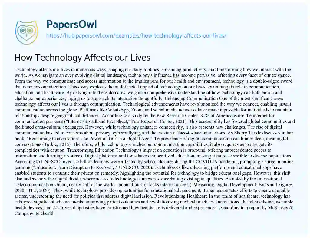 Essay on How Technology Affects our Lives