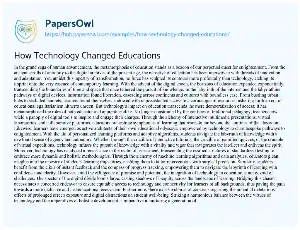 Essay on How Technology Changed Educations