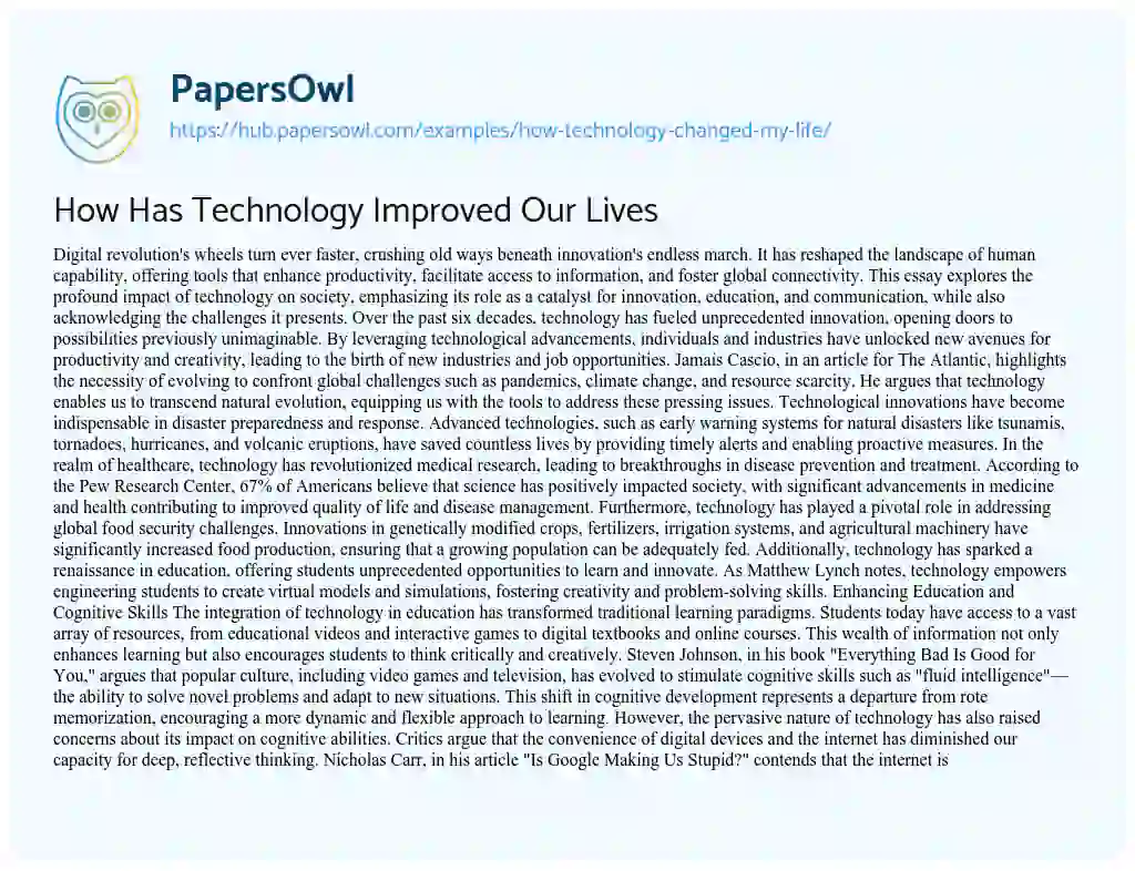 Essay on How Has Technology Improved Our Lives