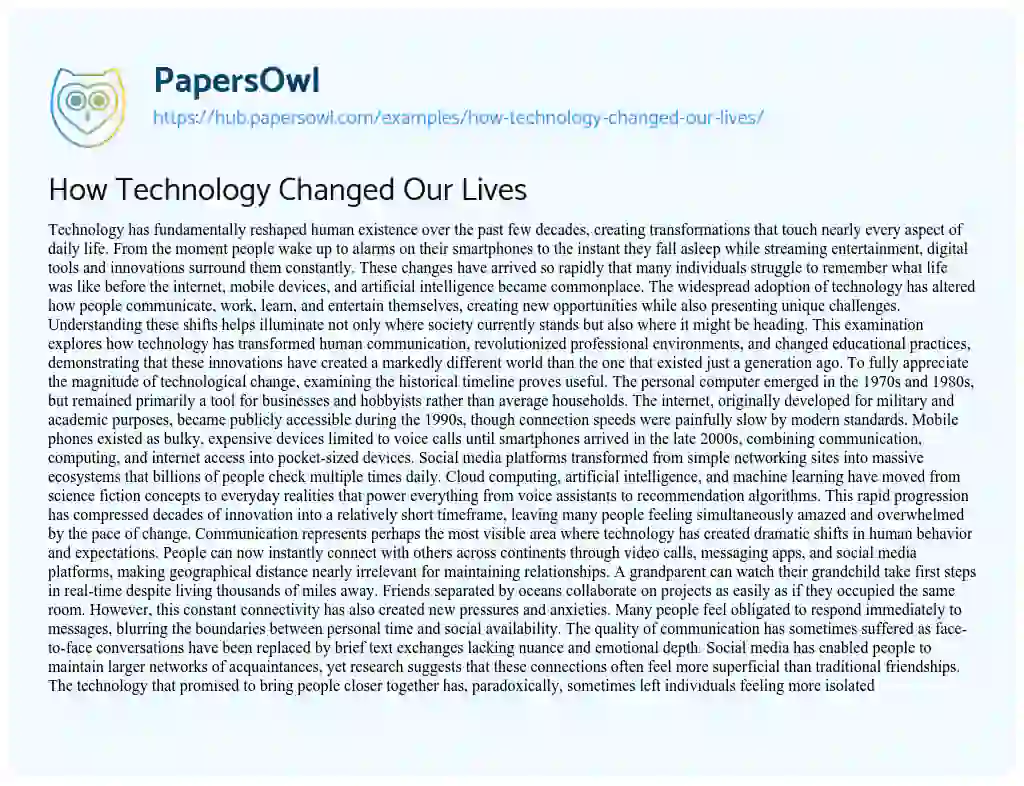 Essay on How Technology Changed Our Lives