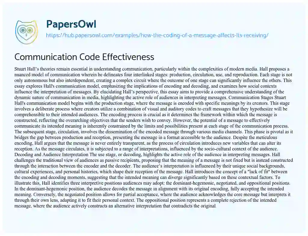 Essay on Communication Code Effectiveness