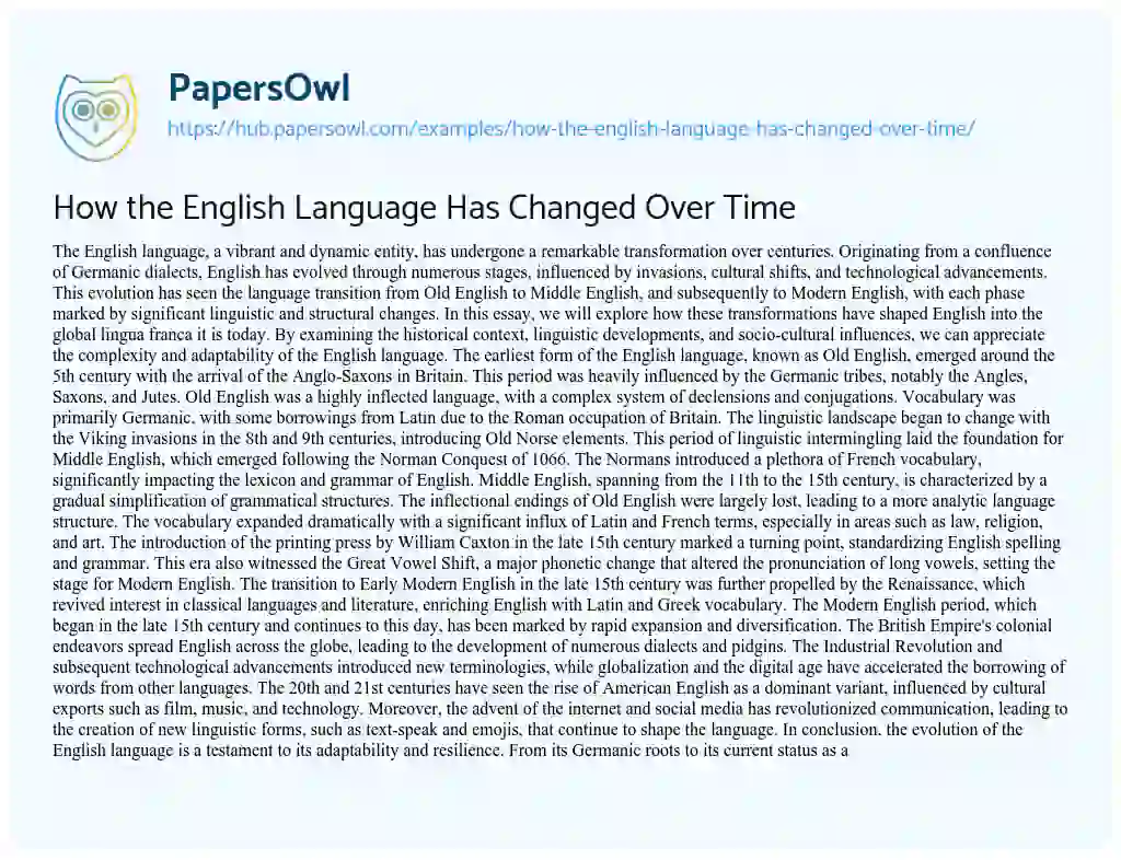 Essay on How the English Language Has Changed Over Time