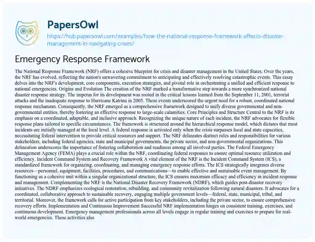 Essay on Emergency Response Framework