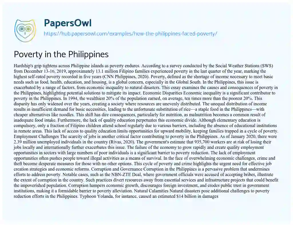 Essay on Poverty in the Philippines