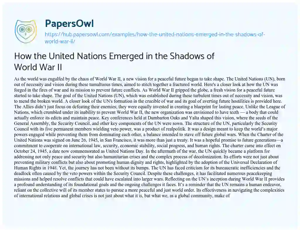 Essay on How the United Nations Emerged in the Shadows of World War II