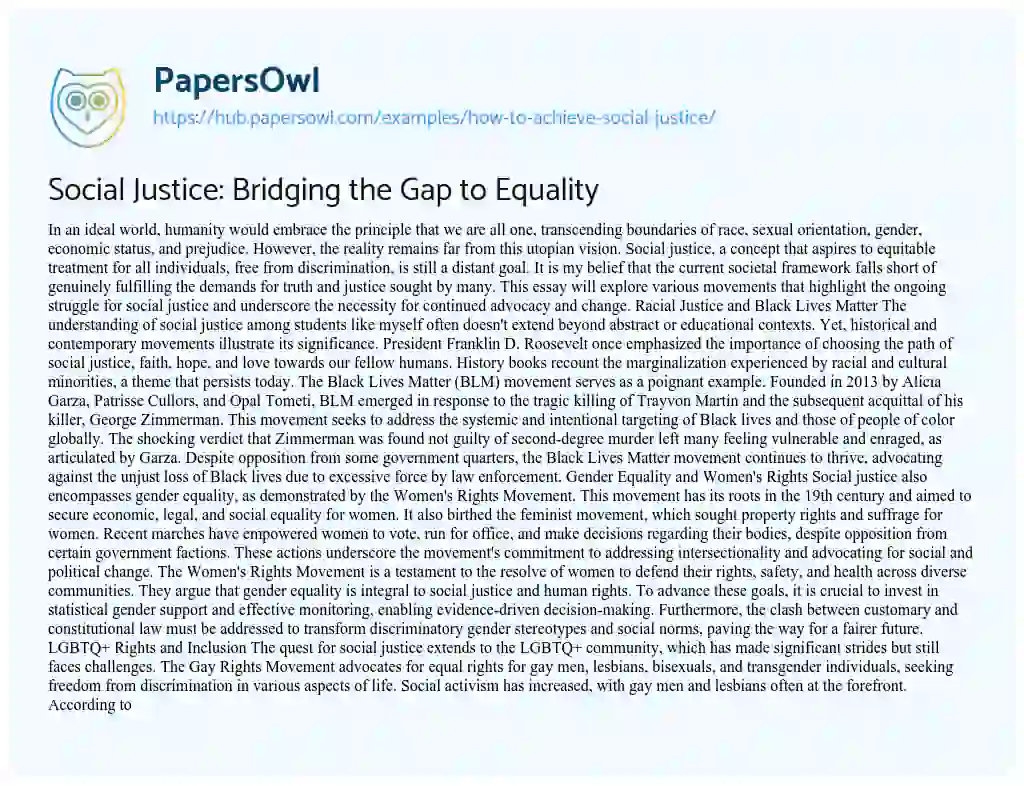 Essay on Social Justice: Bridging the Gap to Equality