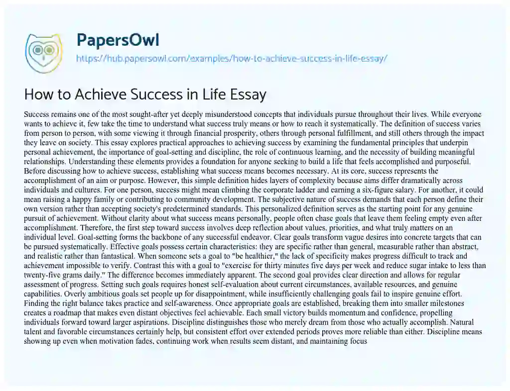Essay on How to Achieve Success in Life Essay