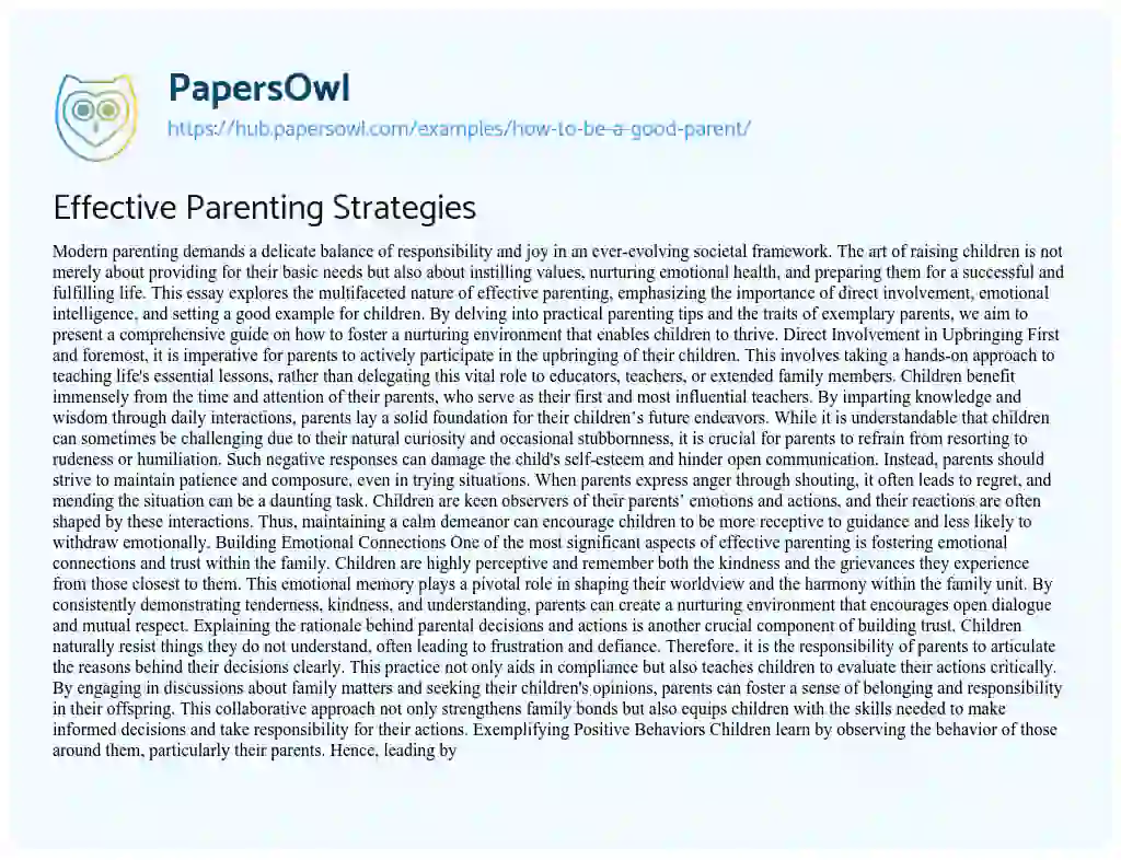 Essay on Effective Parenting Strategies