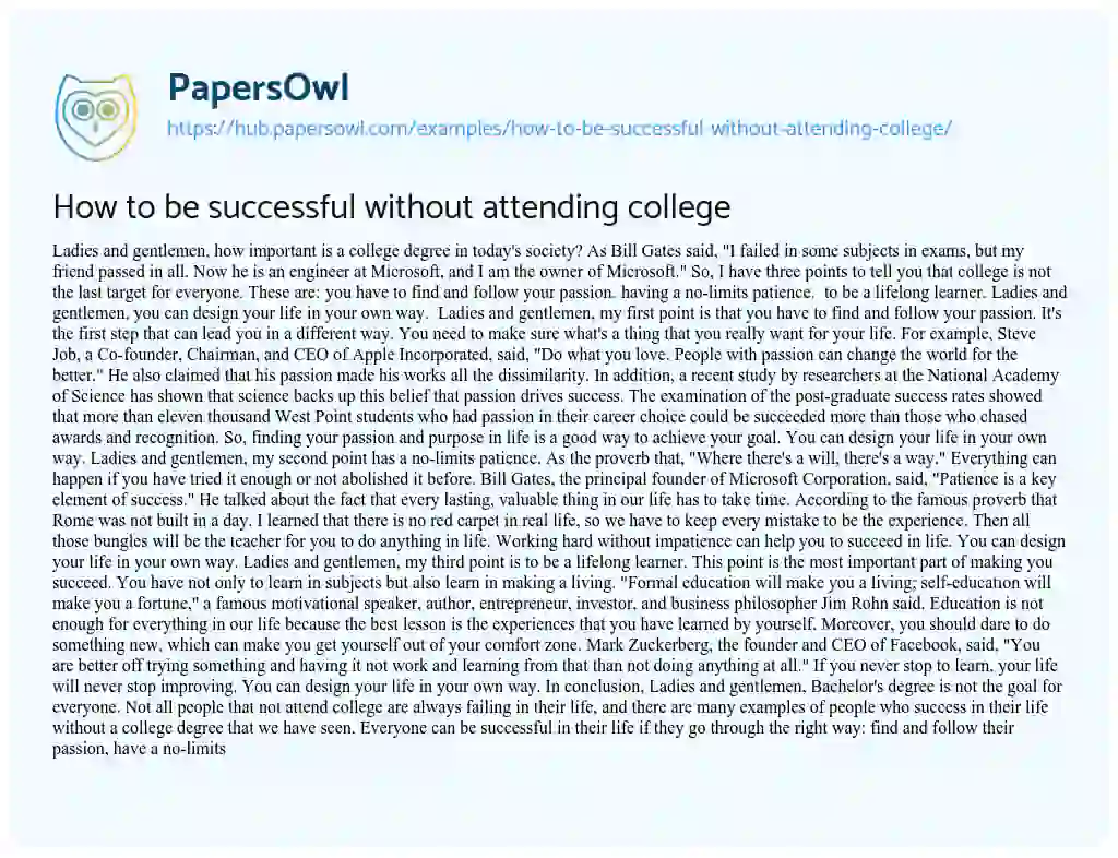 Essay on How to be successful without attending college