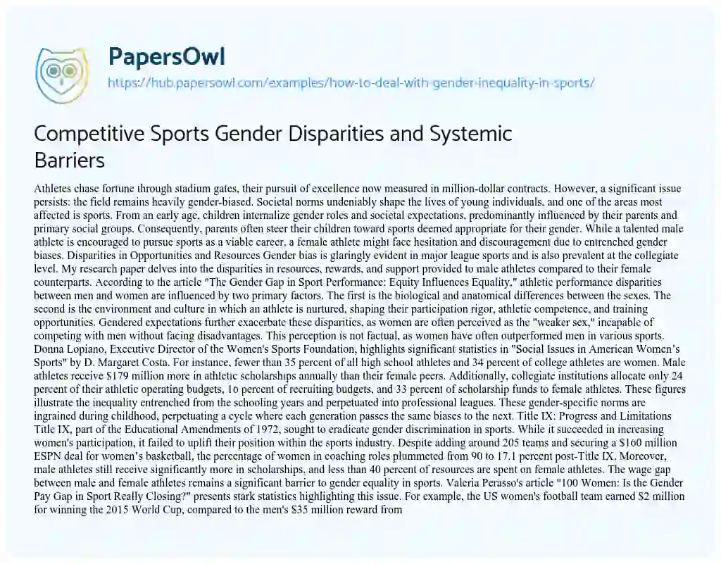 Essay on Competitive Sports Gender Disparities and Systemic Barriers