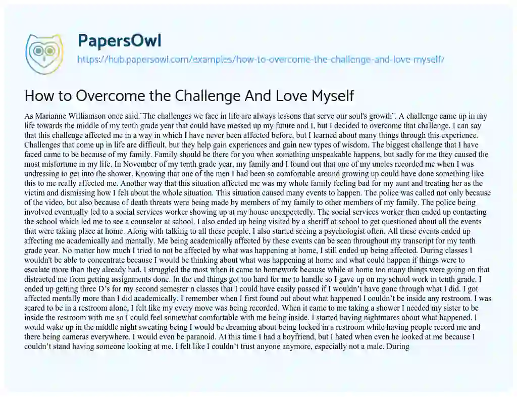 Essay on How to Overcome the Challenge And Love Myself