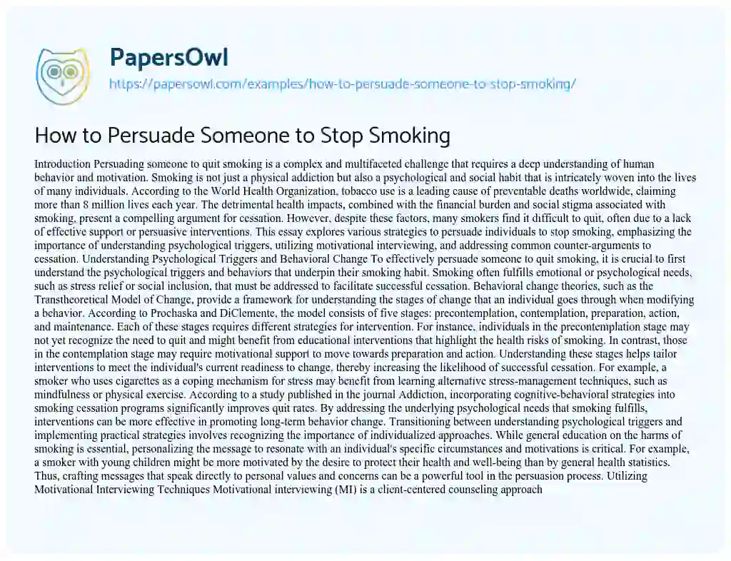Essay on How to Persuade Someone to Stop Smoking