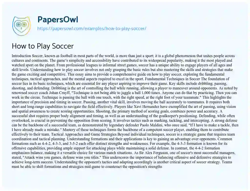 Essay on How to Play Soccer