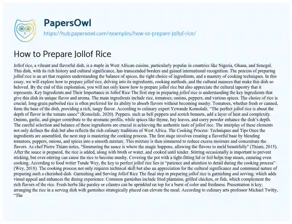 Essay on How to Prepare Jollof Rice