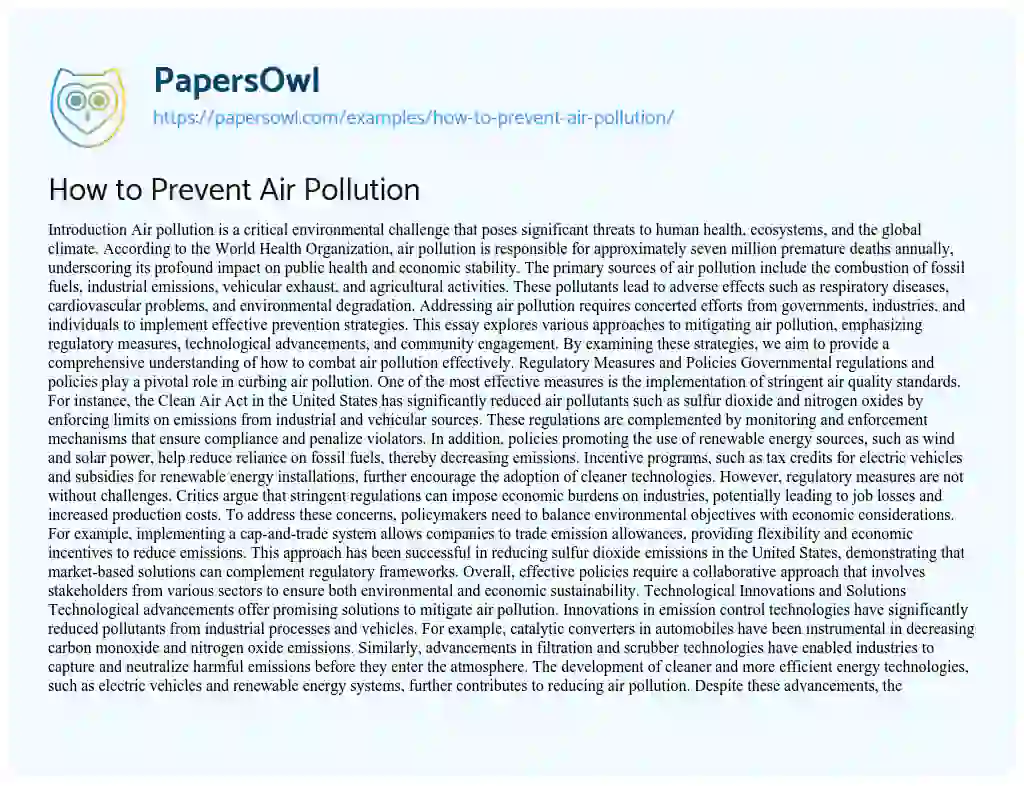 Essay on How to Prevent Air Pollution