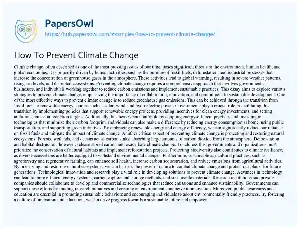 Essay on How To Prevent Climate Change