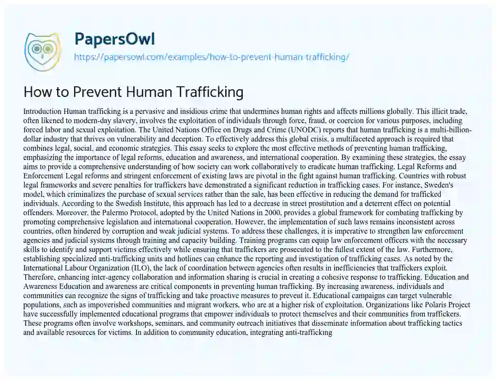Essay on How to Prevent Human Trafficking