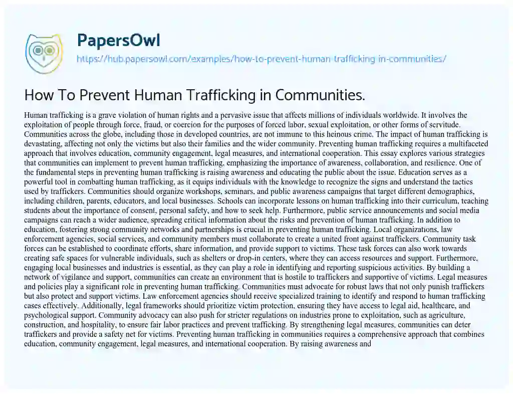 Essay on How To Prevent Human Trafficking in Communities.
