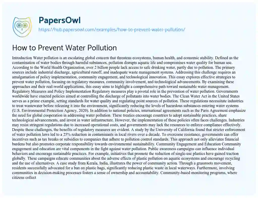Essay on How to Prevent Water Pollution