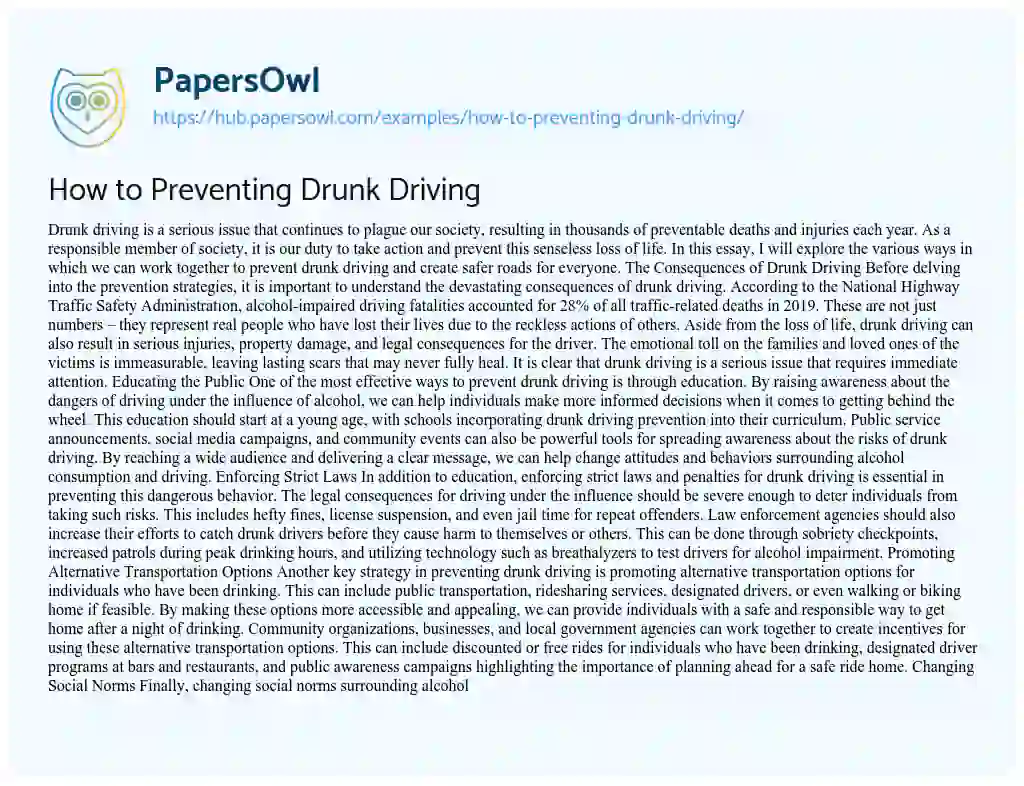 Essay on How to Preventing Drunk Driving