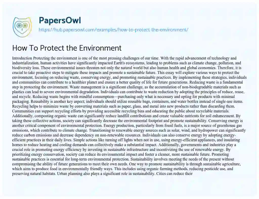 Essay on How To Protect the Environment