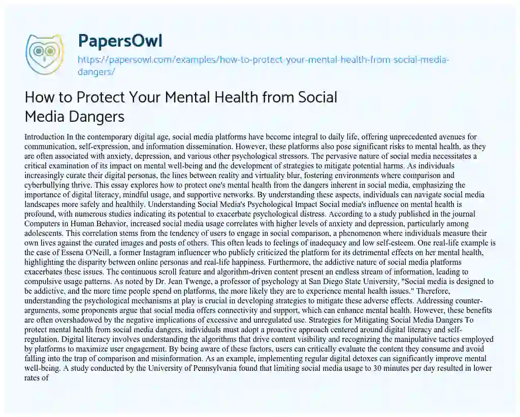 Essay on How to Protect Your Mental Health from Social Media Dangers