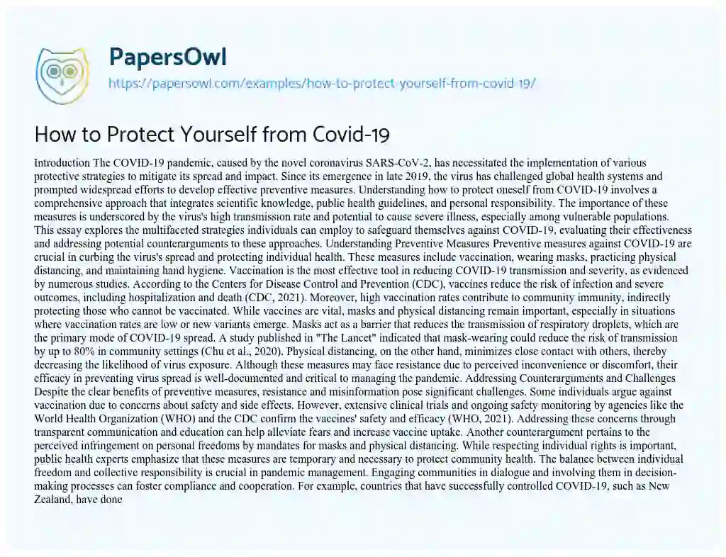 Essay on How to Protect Yourself from Covid-19