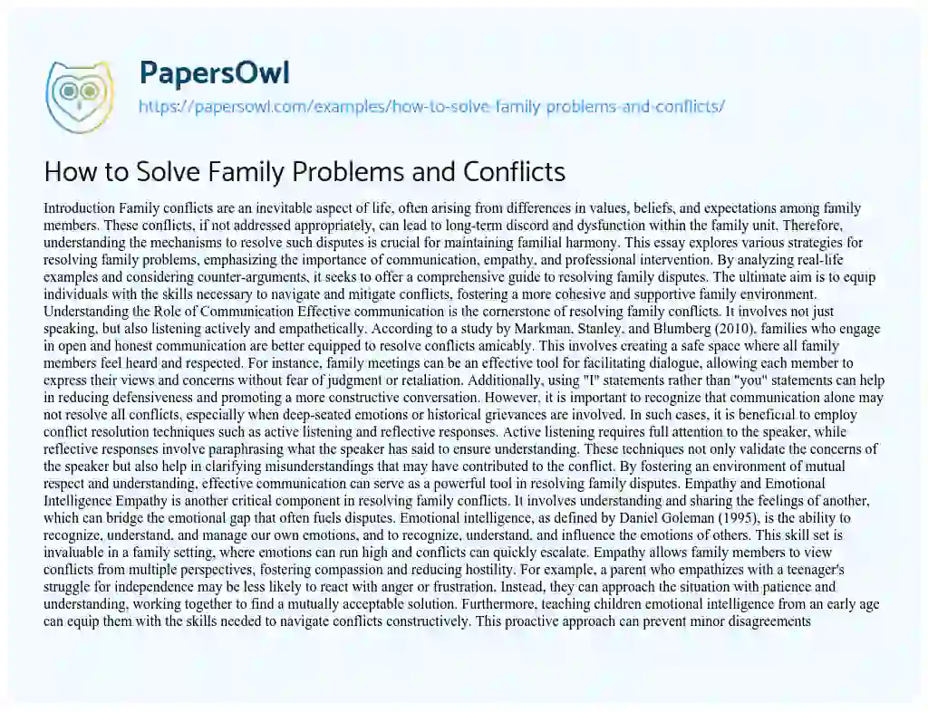 Essay on How to Solve Family Problems and Conflicts