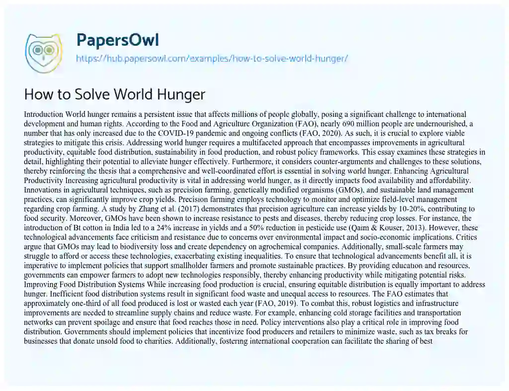 Essay on How to Solve World Hunger