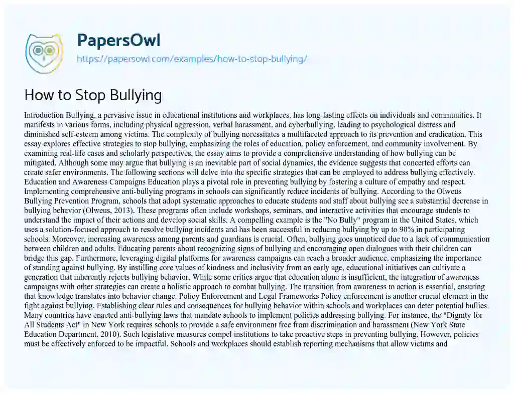 Essay on How to Stop Bullying