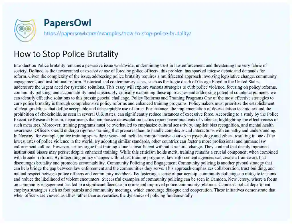 Essay on How to Stop Police Brutality