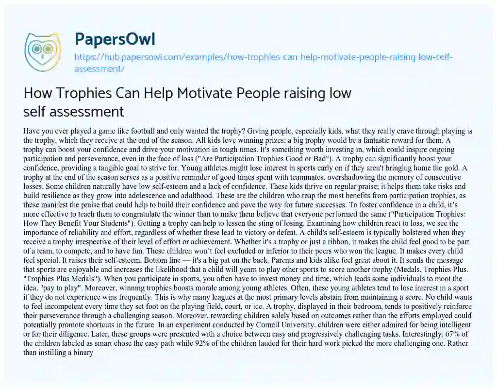 Essay on How Trophies Can Help Motivate People raising low self assessment